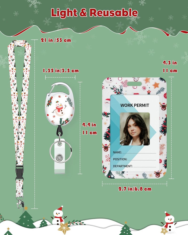 Uniclife Christmas Sliding Badge Holder Cartoon Snowman Hard ID Card Holder with Retractable Badge Reel Carabiner & Detachable Lanyard Strap Vertical Card Protector for Women Nurse Teacher Student - Image 3
